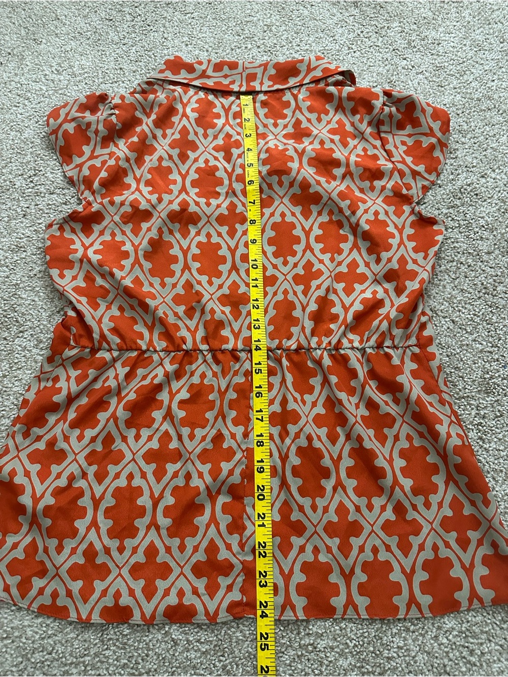 Banana Republic Cowl Neck Blouse | Orange & Tan Geometric Print | Size M - Picture 6 of 7